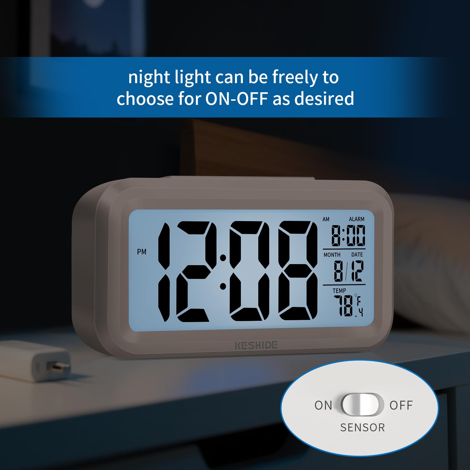 Reloj despertador digital con luz nocturna, funciona con pilas con temperatura interior, reloj pequeño de escritorio, modelo de repetición, pantalla de 12/24 horas para dormitorios, niños que