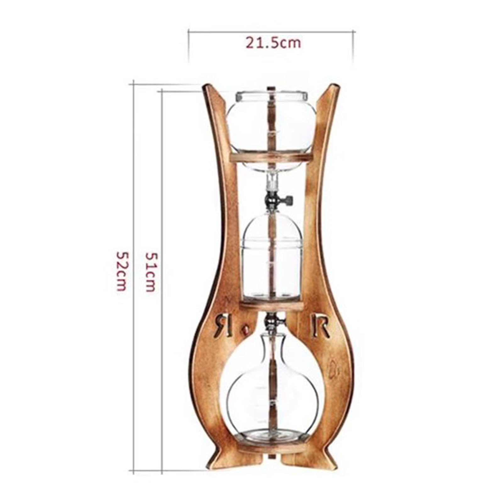 Cold Brew Kaffeeturm, Eisfilterkaffeemaschine Mit Doppelventil – Slow Drip-Technologie, Holzständer, Großes Fassungsvermögen 600 Ml, Für Das Homeoffice