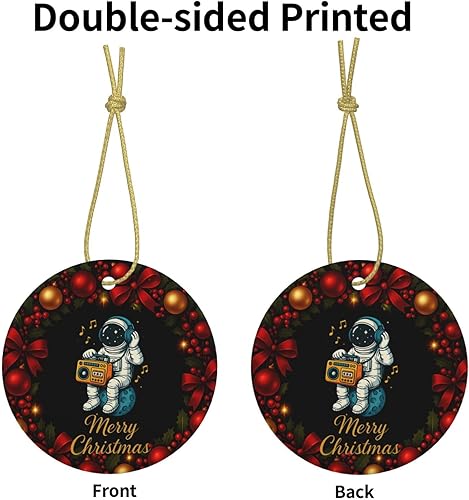 Miniatura 2 de Retro Astronaut with Boombox Ceramic Christmas Ornament, Double-Sided Hanging Decor