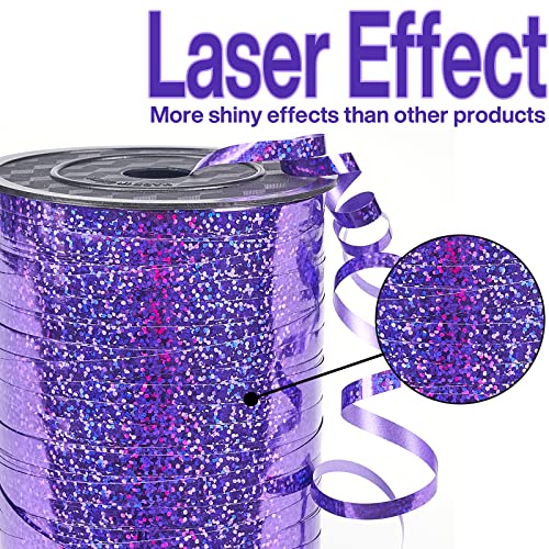 Image of PartyWoo Purple Ribbon, 500 Yard, Iridescent Curling String Balloon Thin Gift Ribbon for Gift Wrapping Balloons Presents Floral Graduation Christmas Birthday Wedding Party Decorations (1 Roll)