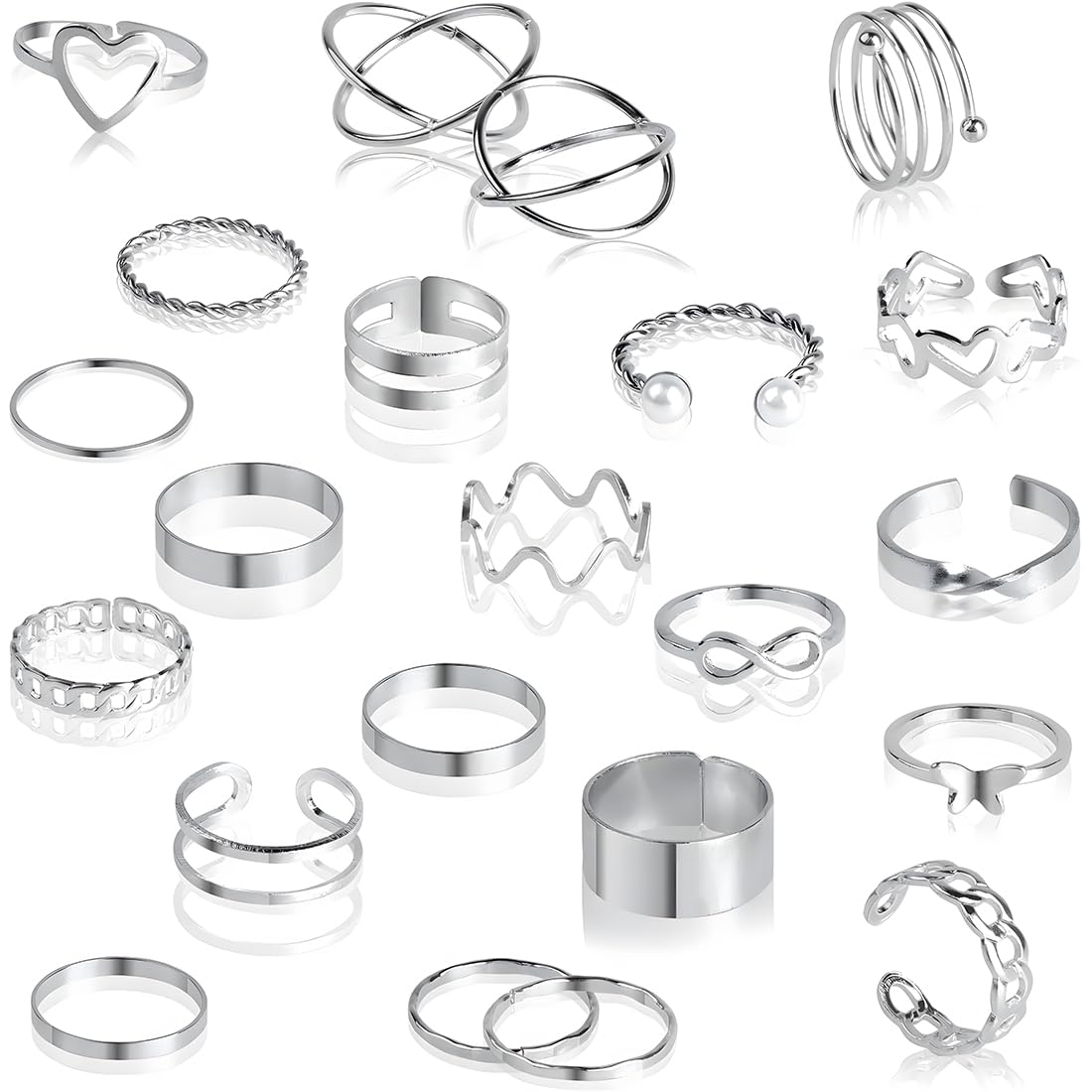 22 stuks ringen van roestvrij staal voor dames, boho-ringen, open