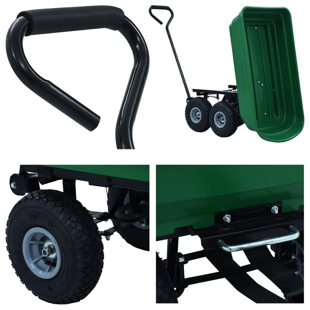 vidaXL Carrito de Mano basculante para jardín 300 kg 75 L Verde