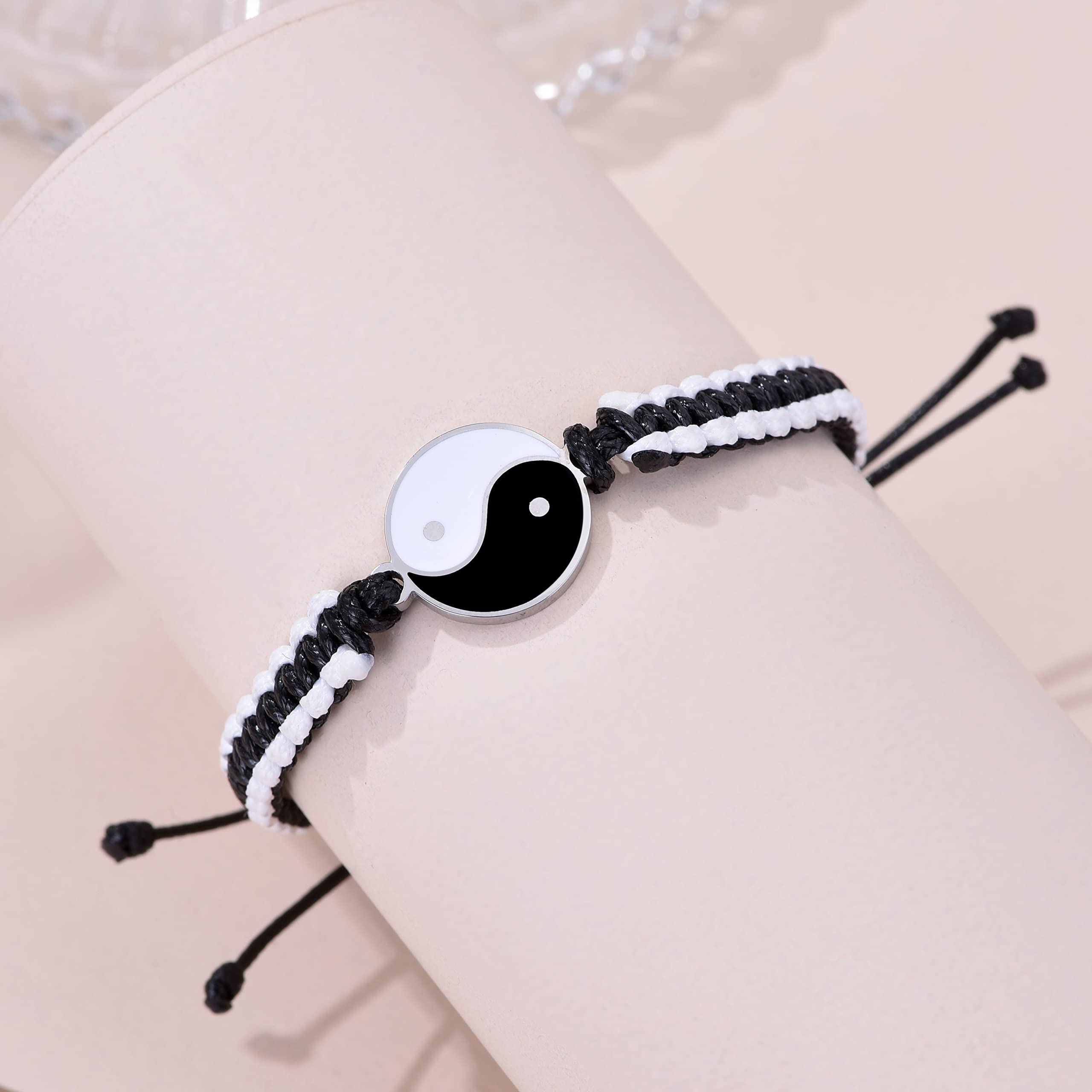 Yin Yang - Pulseras para hombres y mujeres, pulsera ajustable con cordón, Acero inoxidable, s 3