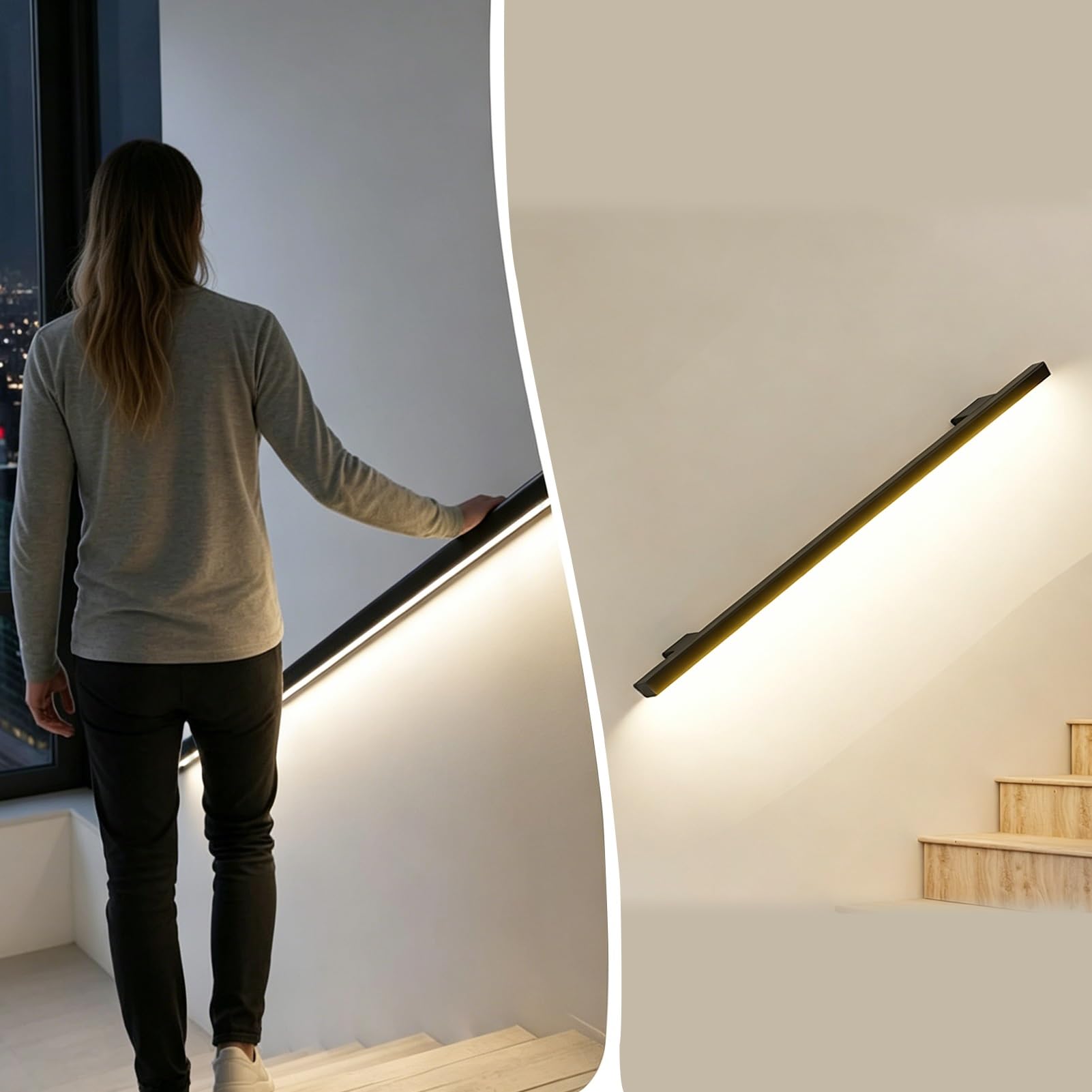 LED Warm Lighting Handrail for Indoor Stairs, Motion Sensor Staircase Hand Rails with Corner Connector, Ambient Luminous Stair Support Grab Bar(Left Top,14.8ft/4.5m)