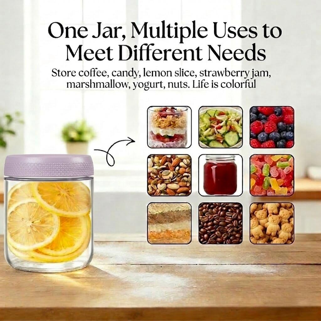 6 sztuk słoików Overnight Oats o pojemności 500 ml, słoiki na przetwory z zakręcaną pokrywką, słoiki do przygotowywania domowych dżemów, chutney, jogurtu, budyniu, wkładania, jedzenia dla