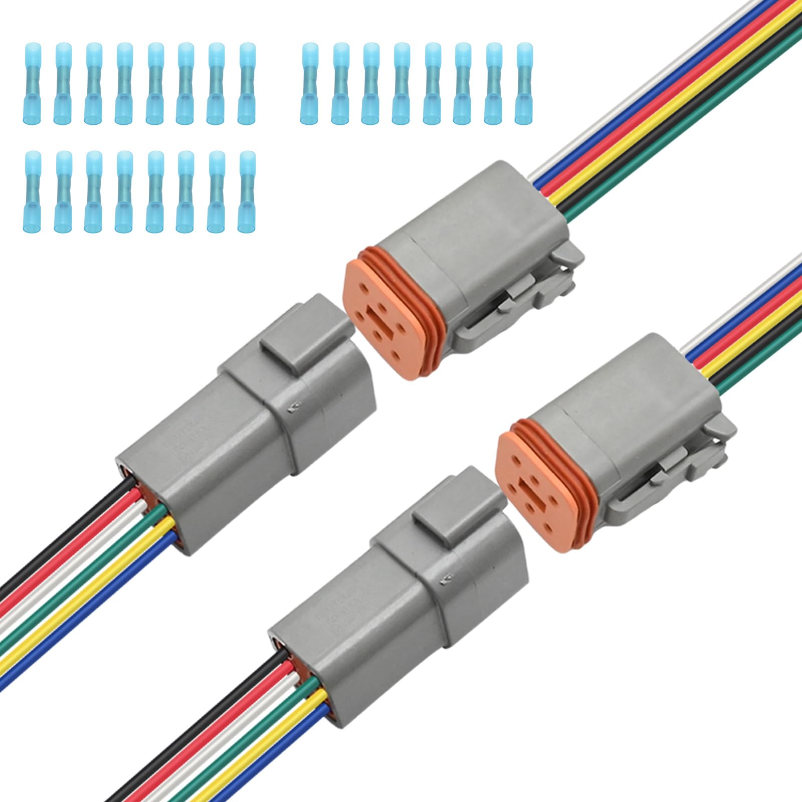 Newnessai 2 Pack Sealed Waterproof DT Connectors, 6-Pin Male and Female Automotive Wire Connectors with Heat Shrink Tubes, Replacement for The Electrical Systems of Motorized Vehicles
