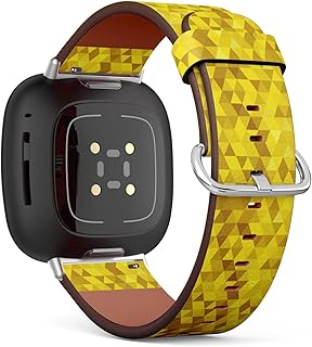 CJBROES Replacement Leather Watch Band, Compatible with Fitbit Versa 3 and Fitbit Sense of Wristband Bracelet Accessory - Geometric Backdrop