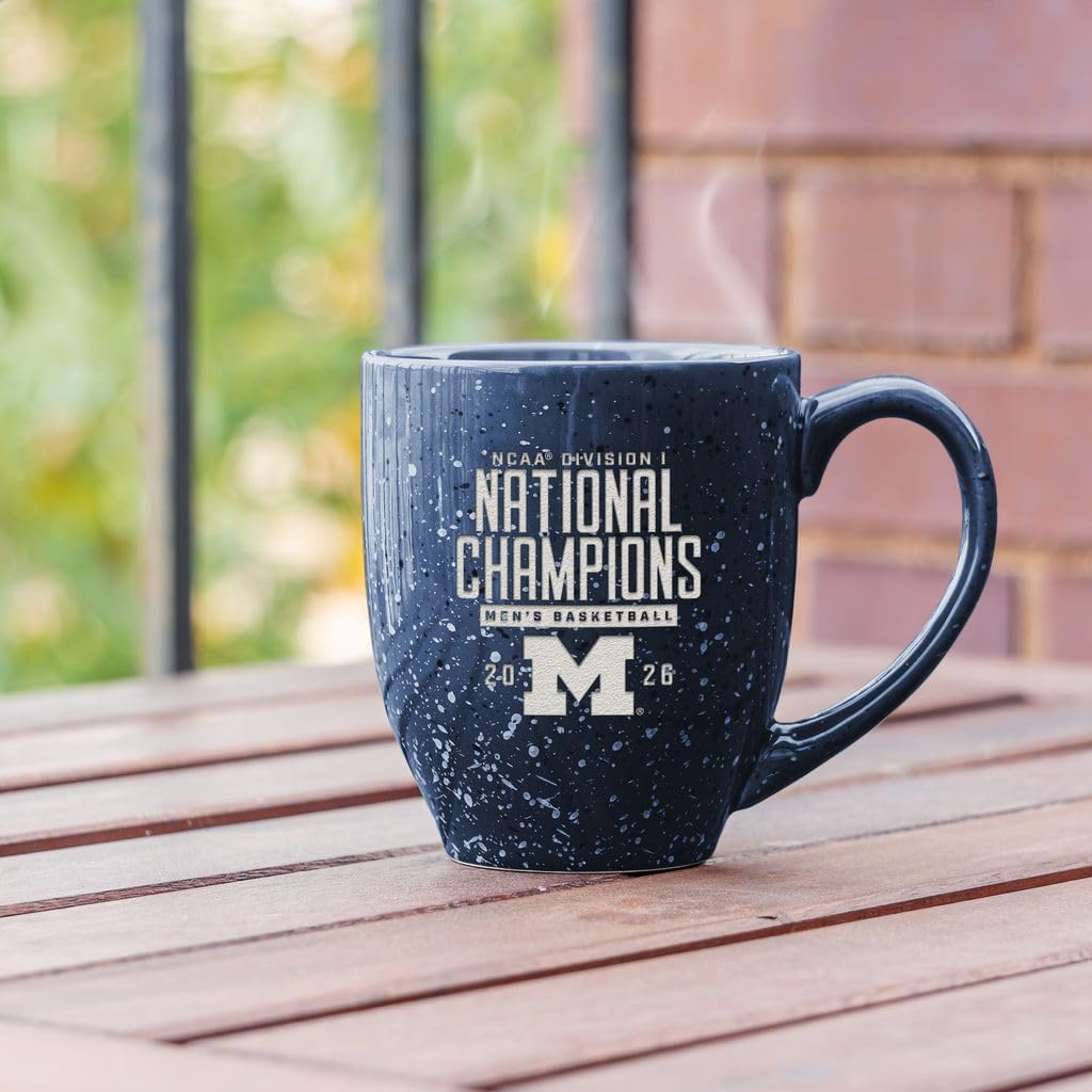 Uniquely Original NCAA Michigan Wolverines 2026 Men's Basketball National Champions Personalized 16 oz Team Color Laser Engraved Speckled Ceramic Coffee Mug