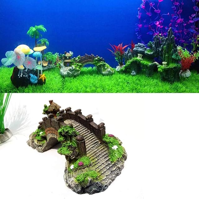 Foto 7 de 7 de Youery Acuario Decoraciones,Acuario Adorno Puente Resina Rockery Fake Rock Puentes Pabellón Árbol Paisaje…