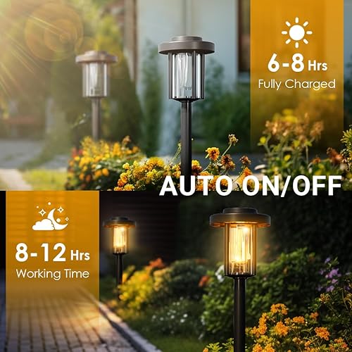 Miniatura 2 de SUNCKET Luces solares de jardín, luces solares brillantes para exteriores, paquete de 6 unidades, IP65, impermeables, encendidoapagado automático,