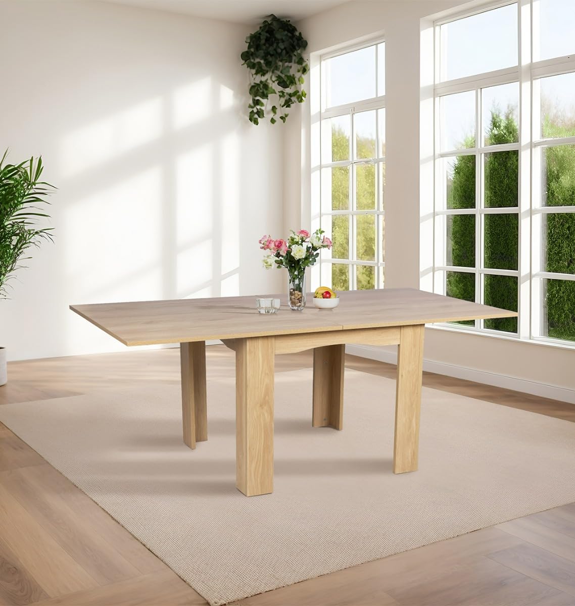 Hallowood Furniture Newquay Oak Effect Extending Flip Top Table, 80-160cm