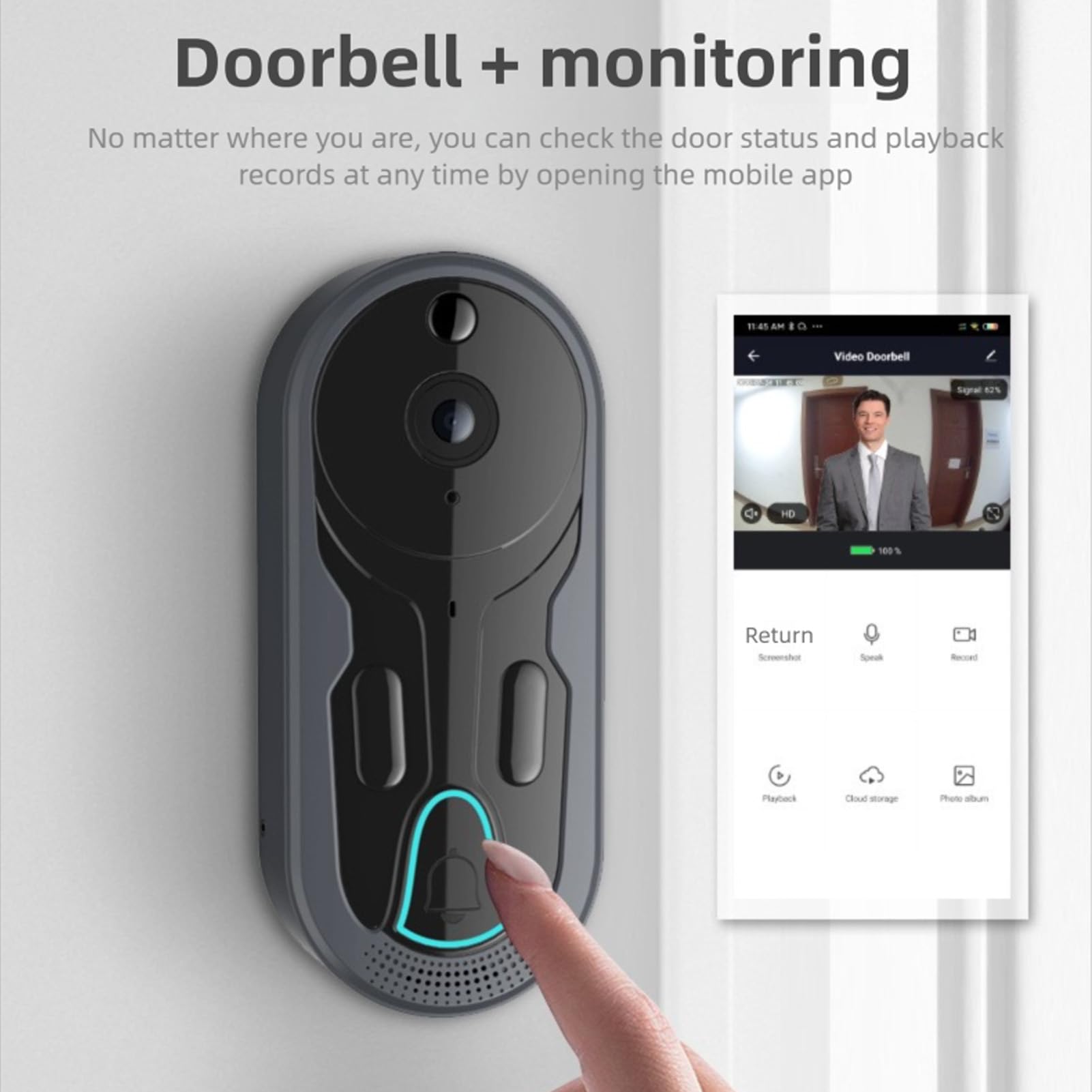 banapoy Video Citofono WiFi 1080P HD Rilevamento Umano PIR, Interfono | Videocitofono con Telecamera, per Interni Esterni, Ville, Appartamenti, Uffici Case Porta Casa, Angolo Visione 166°