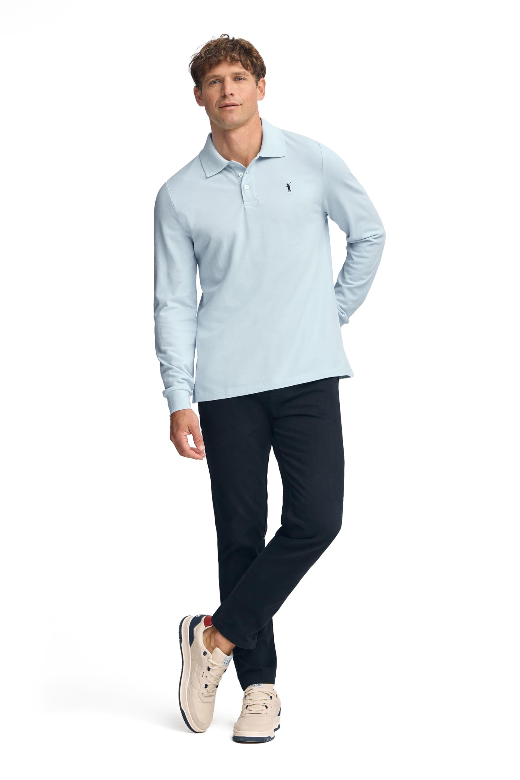 Polo Club Polo Elegante Uomo Manica Lunga Ricamo con Logo - 100% Cotone -