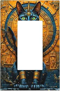 Decorative Outlet Covers Egyptian Black Cat Vintage Gold Decorated 1 Gang Single Decora GFCI Device Light Switch Covers Plate 1 Rocker Wall Plate Jumbo Faceplate for Home Decor