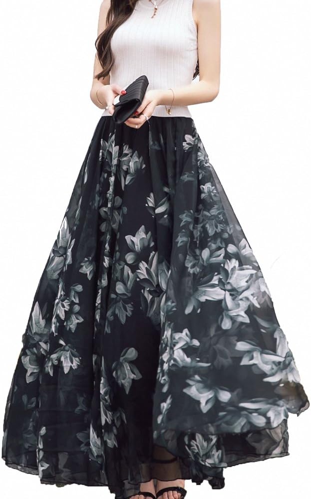 Afibi Women Full/Ankle Length Blending Maxi Chiffon Long Skirt Beach Skirt