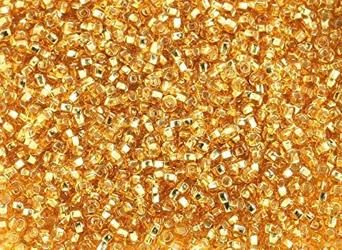 Czech Glass Seed Beads 10/0 (2.3mm Diameter) Silver Lined Gold DIY Jewelry Making Beads - 500g Bulk Bag by Preciosa (Jablonex)