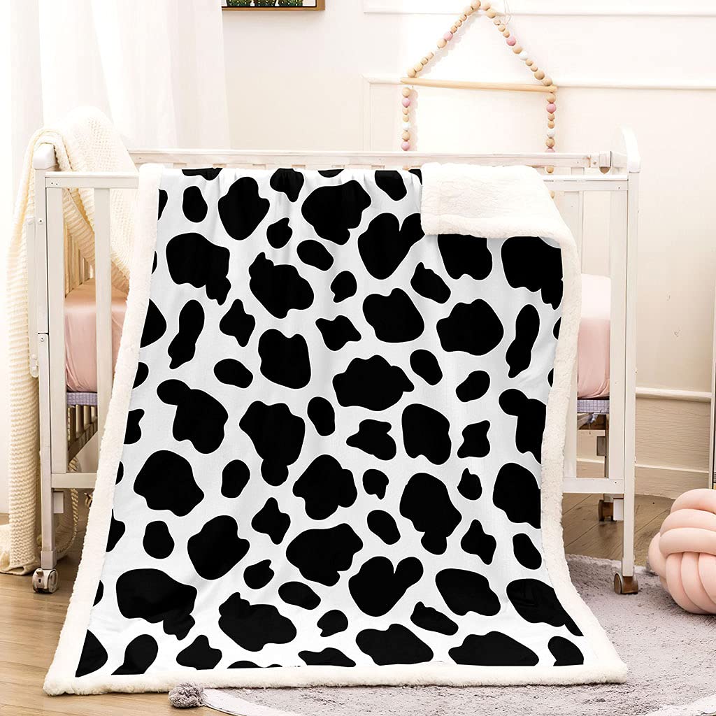 Coperta Pile Letto Matrimoniale 180X220Cm Stampa A Macchie In Bianco E Nero Stampata Motivo, Coperte Invernale Di Flanella Morbido In Peluche Per Letto/Divano/Sedie, Leggere, Calda, Accoglie