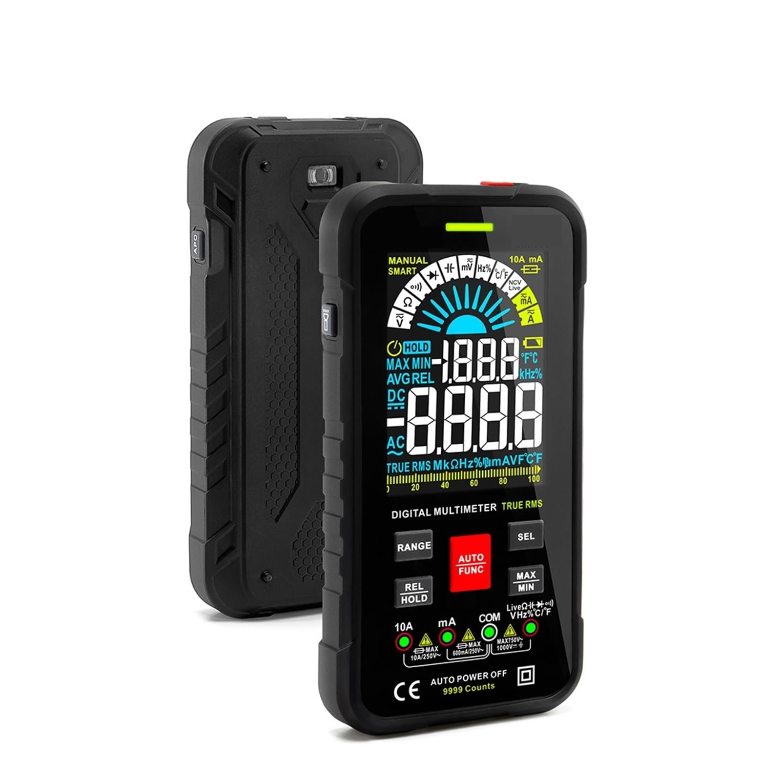 Inteligentny Multimetr 9999 Liczy TRUE Cyfrowy Smart Auto Zakres 1000V 10A Miernik Testowy Ohm Pojemność REL True AC DC DMM Szybko Dokładnie Łatwy Odczyt(Black)