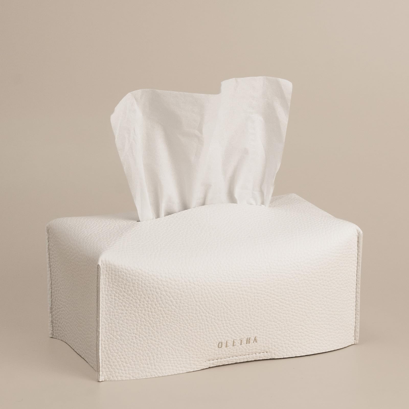 OLETHAAesthetic Rectangle Tissue Box Cover, Compatible with Puffs 180 Count Flat Box Tissues, White