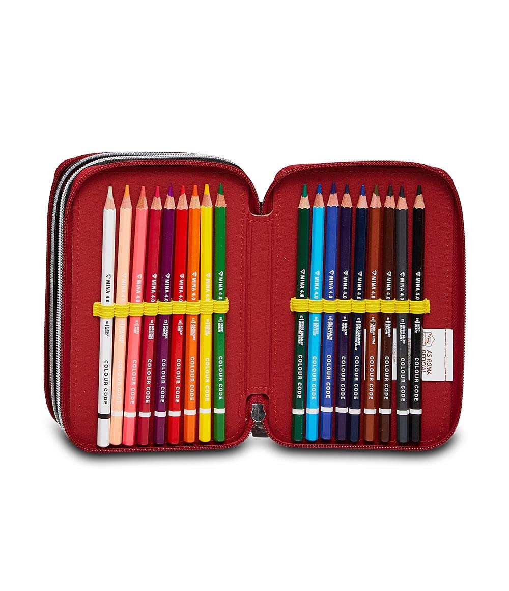 Seven Astuccio 3 Zip ROMA COUNTER-ATTACKS, Nero, Completo di Matite, Pennarelli etc.., Scuola & Tempo Libero
