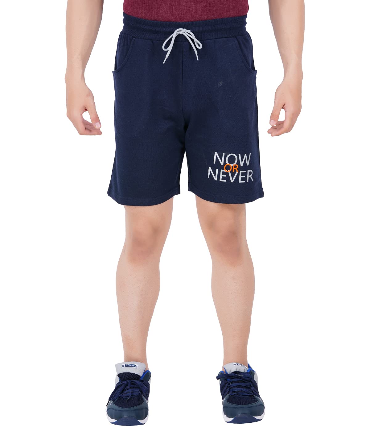 Men's Printed Cotton Blend Shorts Navy-image-0