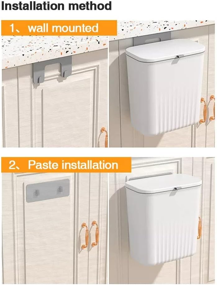 Miniatura 8 de MOFU - Cubo de basura colgante de cocina, contenedor de compostaje de 2.4 galones con tapa para cocina, baño, sala de estar, color blanco
