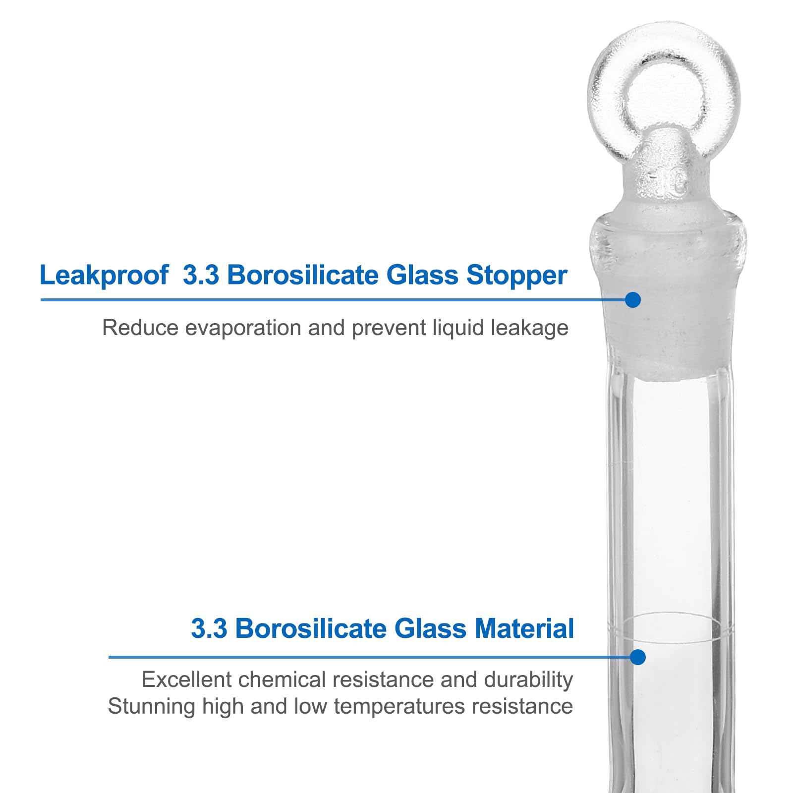 Matraccio Graduato Da 5ml In Vetro Borosilicato - 2 Pezzi Con Tappo, Per Laboratorio, Tolleranza ±0.02ml - Foto 6