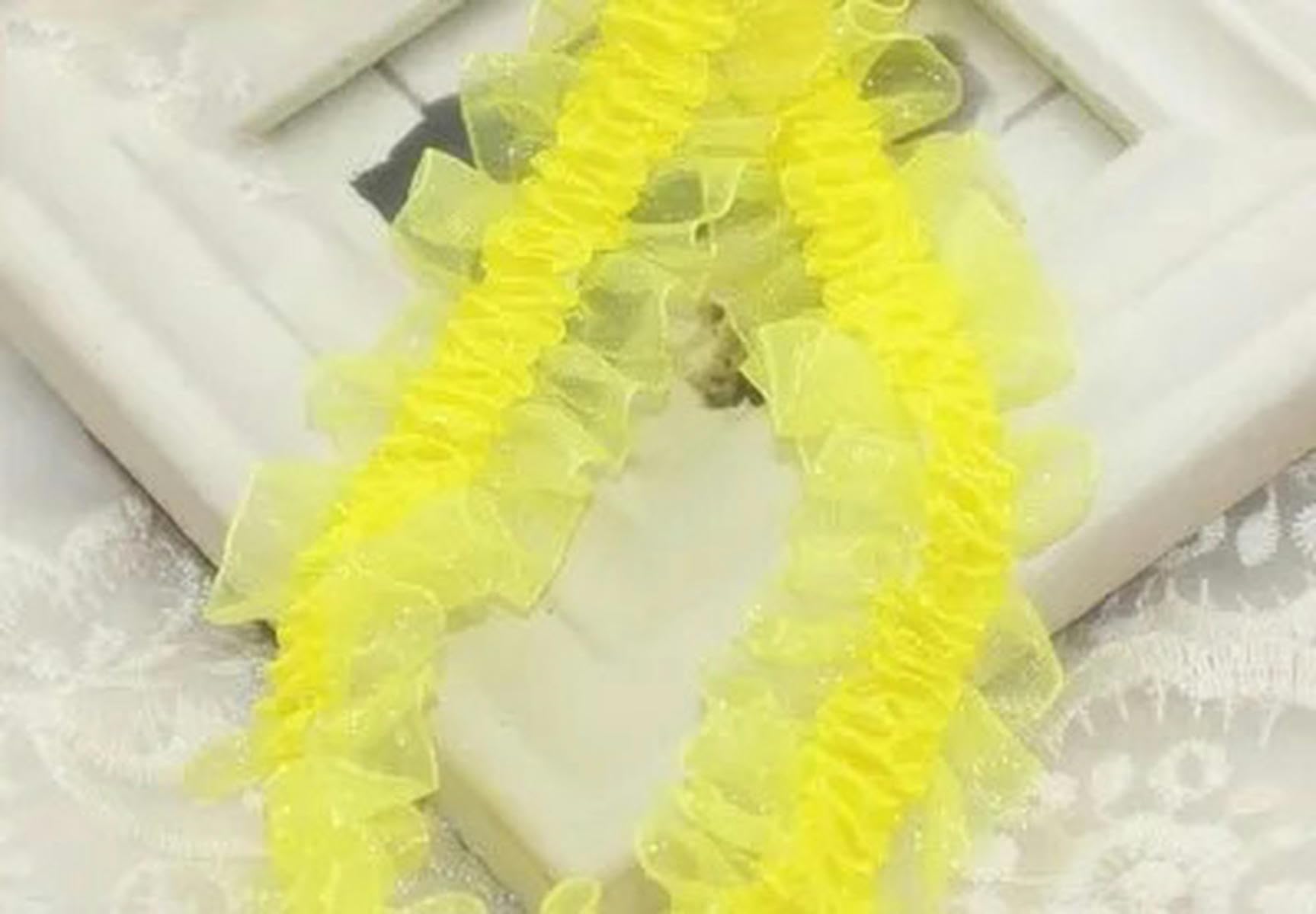 5–10 m breit, 4 cm, elastischer Samtbandstreifen, gekräuselter Spitzenbesatz, DIY-Haar- und Kopfdekorationsmaterial, gefaltete Spitze, gelb, 10 Meter