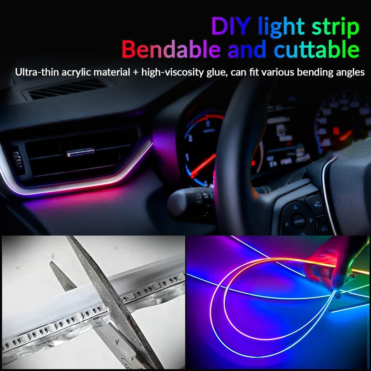 Luces Interiores del Coche Luces ambientales Coche 64 Color Symphony Streamer Bluetooth Rainbow Interior RGB Tiras Auto Atmósfera Kit lámpara Luz de Ambiente，(10 in 1 Not Rainbow)