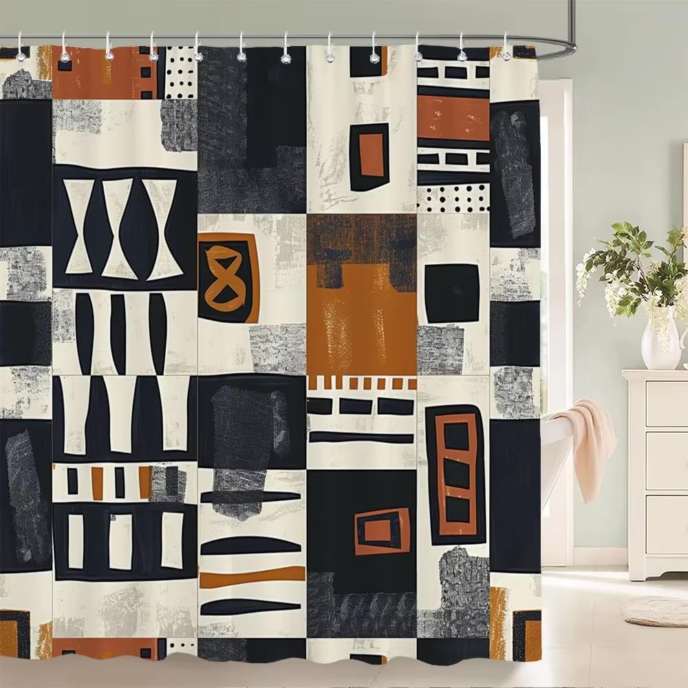 KELAIMI Tribal Geometric Shower Curtain,Abstract Bohemian Ethnic Bathroom Curtain,Waterproof Polyester Fabric Bathtub Curtain with Hooks Style 6 90X180Cm