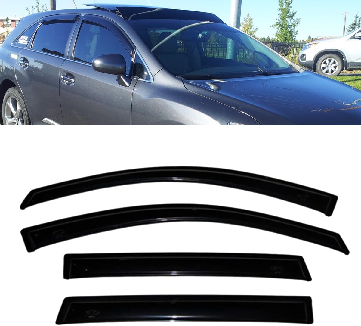 Wensdy 4pcs Side Window Wind Deflectors,Outside Mount Shade Sun rain Guards,Dark Smoke Visors for 2009-2016 Toyota Venza 94162