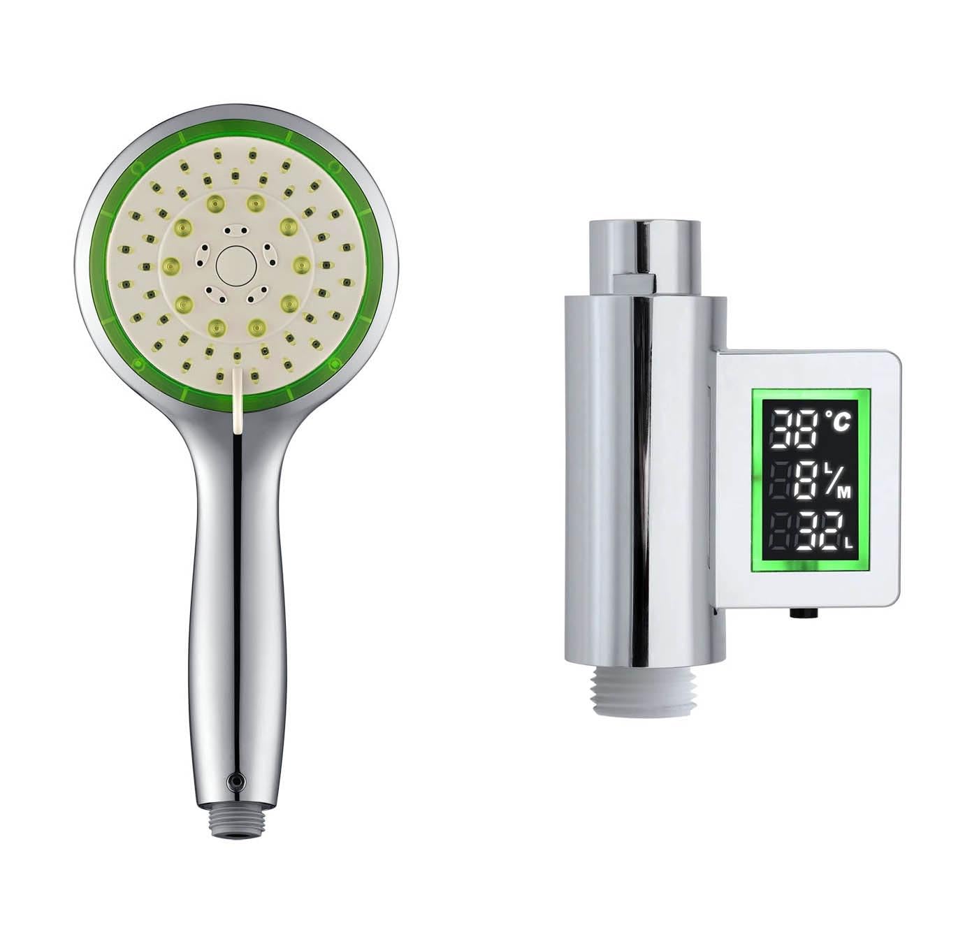 Lowenergie Green Shower Head With Self Powered Flow Meter, Water And Energy Saving Design (Five Function, )