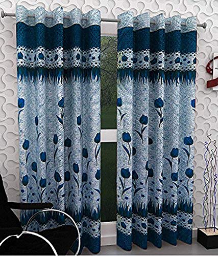 Image of Home Decor Polyester Rose Curtains for Long Door 9 Feet, Pack of 2, Blue (Blue, Long Door 9 Feet)