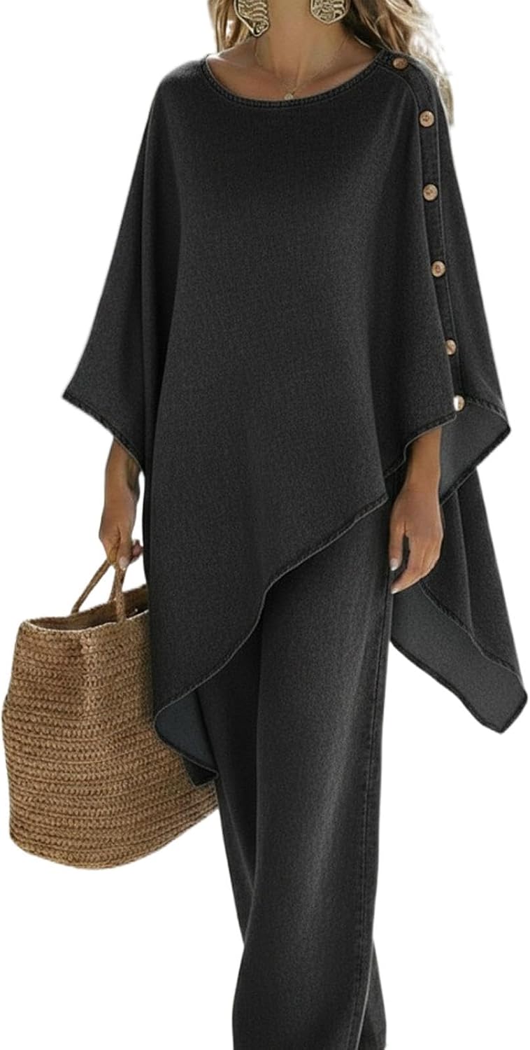 Aoleaky Women's Button Up Shirt and Wide Leg Pants Lounge Set