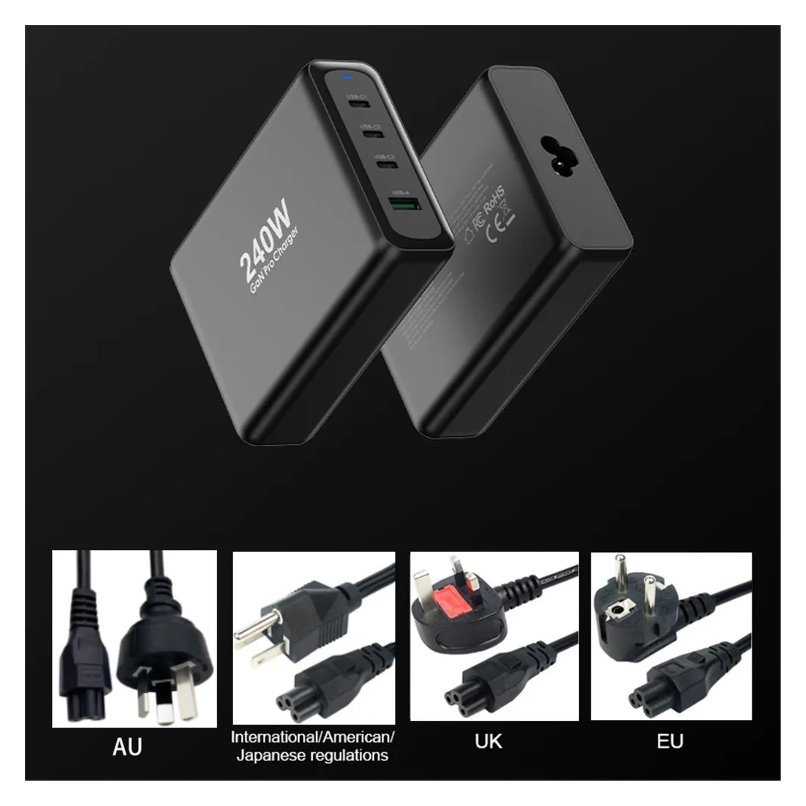 Ładowarka USB, Ładowarka ścienna USB C 240 W 4-portowa stacja ładująca PD 100 W 200 W PPS65W GaN2 Adapter podróżny do laptopa Bezpieczne ładowanie