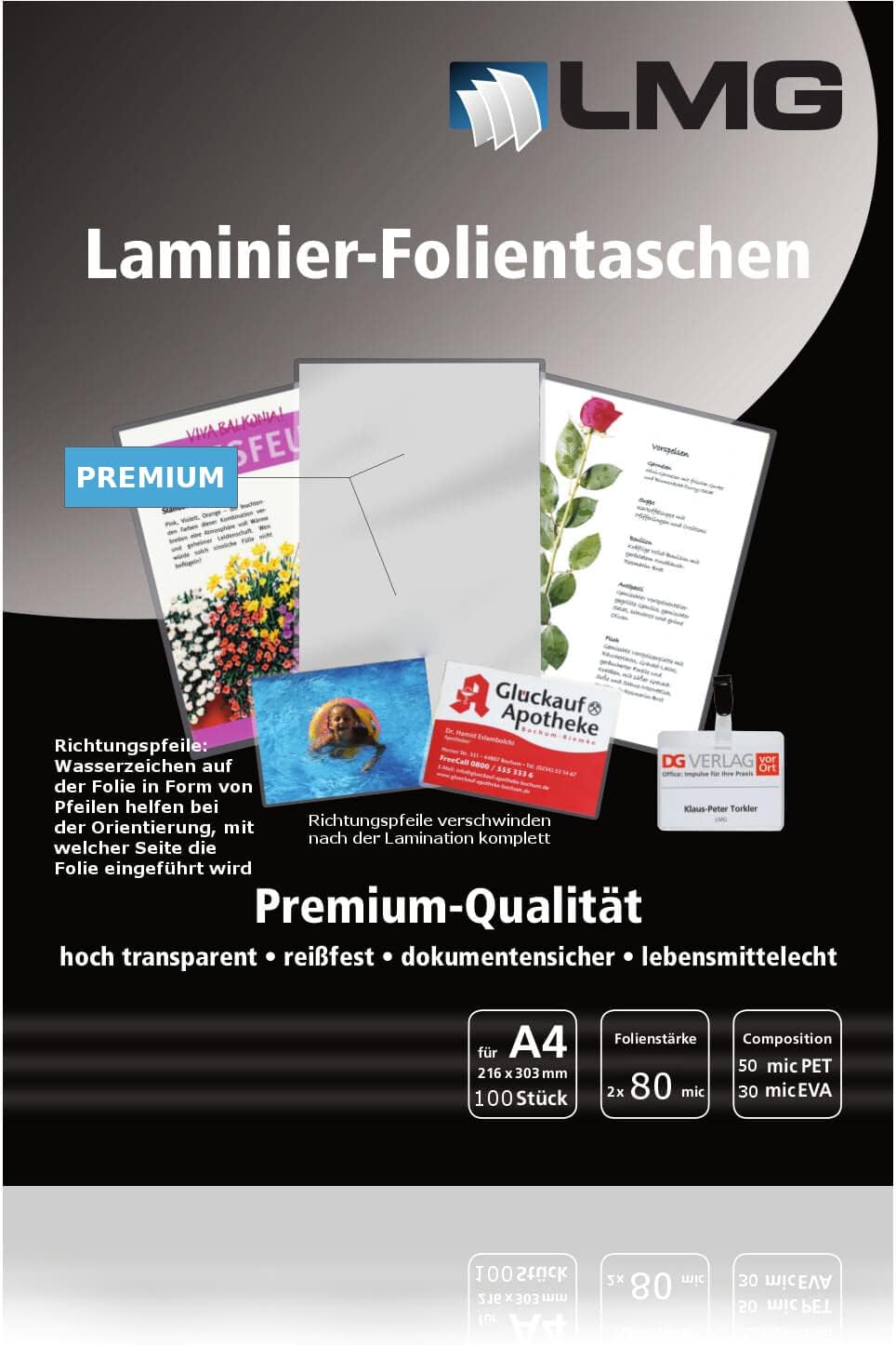 LMG LMGA4-80 Laminating Pouches A4 216 x 303 mm 2 x 80 mic Pack of 100