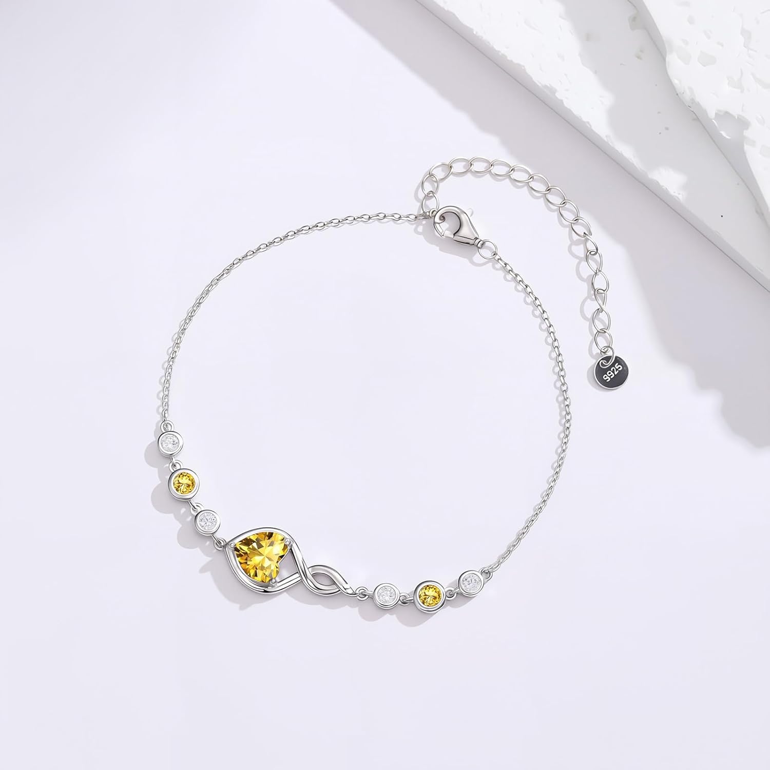 Citrine Bracelet for Women Sterling Silver Heart Infinity Bracelet Yellow Citrine November Birthstone Jewelry Birthday Anniversary Christmas Gifts for Her Wife Girlfriend - Image 4
