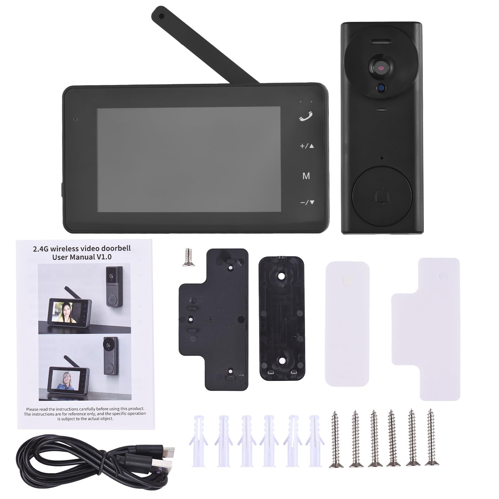 Cámara de timbre de vídeo inalámbrica 2.4G con pantalla de monitor, pantalla 4.3 IPS, videoportero, kit de cámara, visión nocturna de 170 grados, micrófono HiFi, intercomunicador de 2 vías