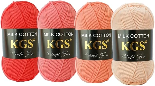 KGS Cotton Yarn Pack | Soft Cotton Blend Knitting Yarn | 4 50g Skeins 200g Total | Smooth & Durable Craft Yarn for Knitting, Crochet & DIY Projects Peaches n Cream