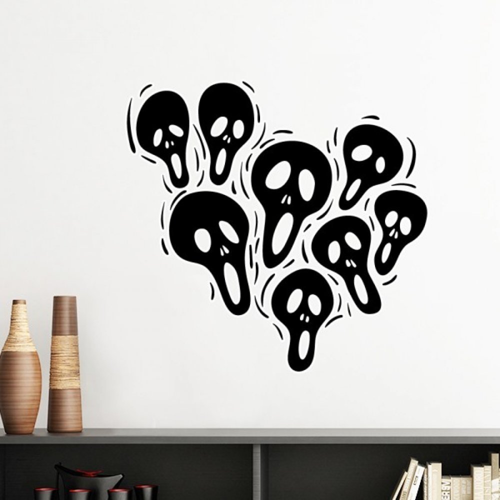 Stickers mural Halloween crâne bleu pour décoration chambre ado