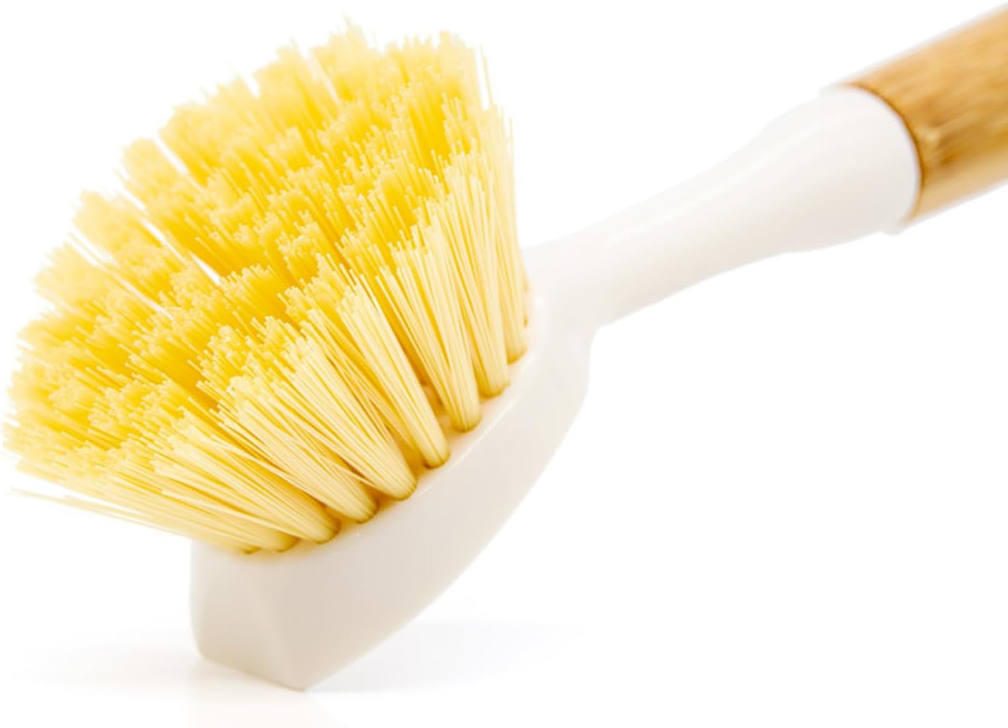2 Pack Kitchen Dish Brush, Bamboo Handle Dish Scrubber Built-in Scraper, Multi-Function Scrub Brush for Dishes,Pans,Pots, Kitchen, Bathroom (White)