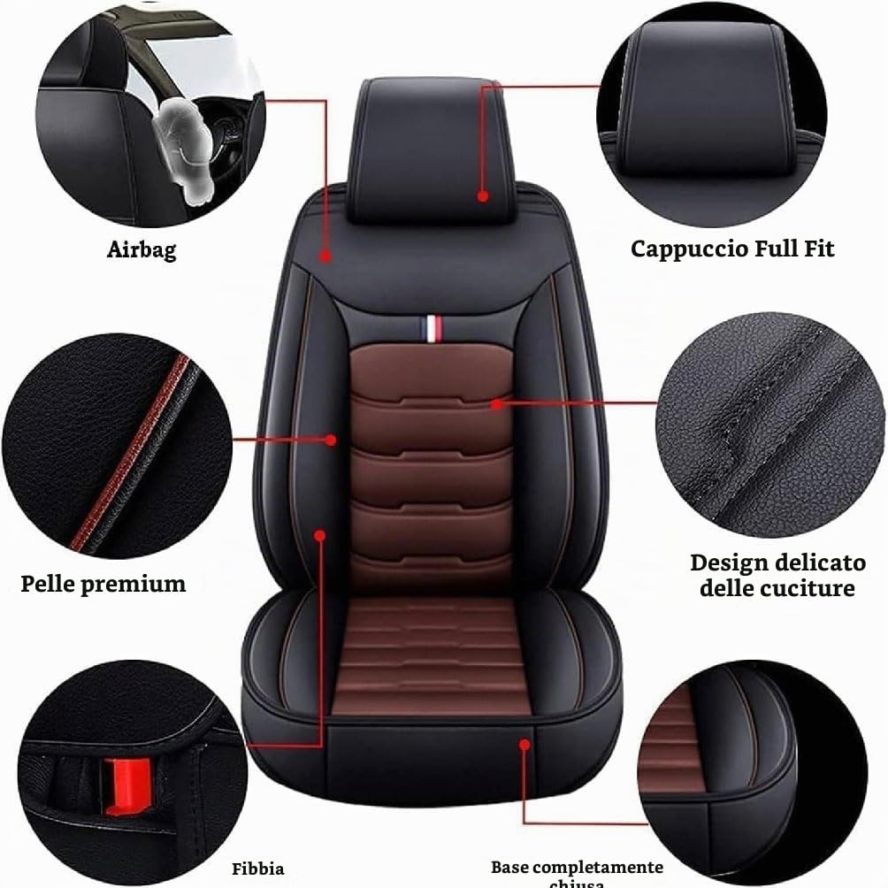 Set Coprisedili Auto per Cupra Formentor 2020-2025, Copri Sedili Impermeabile Copri-Sedile Pelle Coprisedile Anteriori Posteriori Accessori,E/Black-Coffee