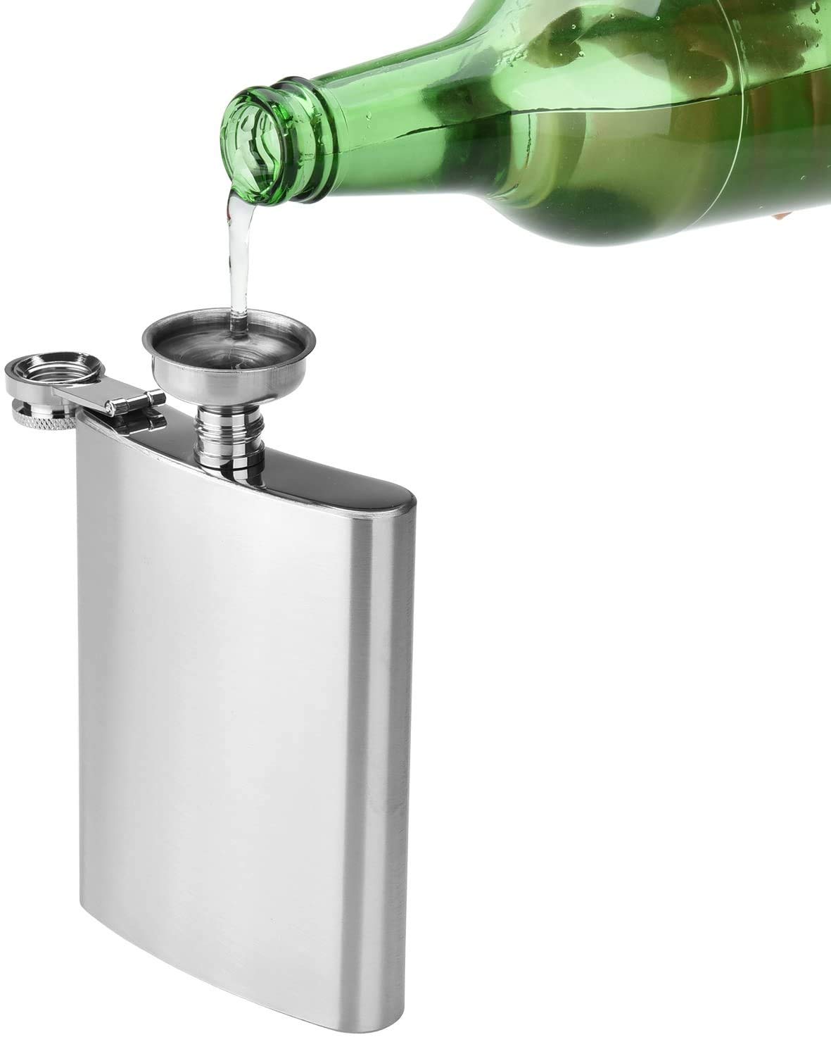 DealKits 2 x piersiówka i lejek ze stali nierdzewnej, 227 ml, nadaje się do noszenia alkoholu, ze stali nierdzewnej 304
