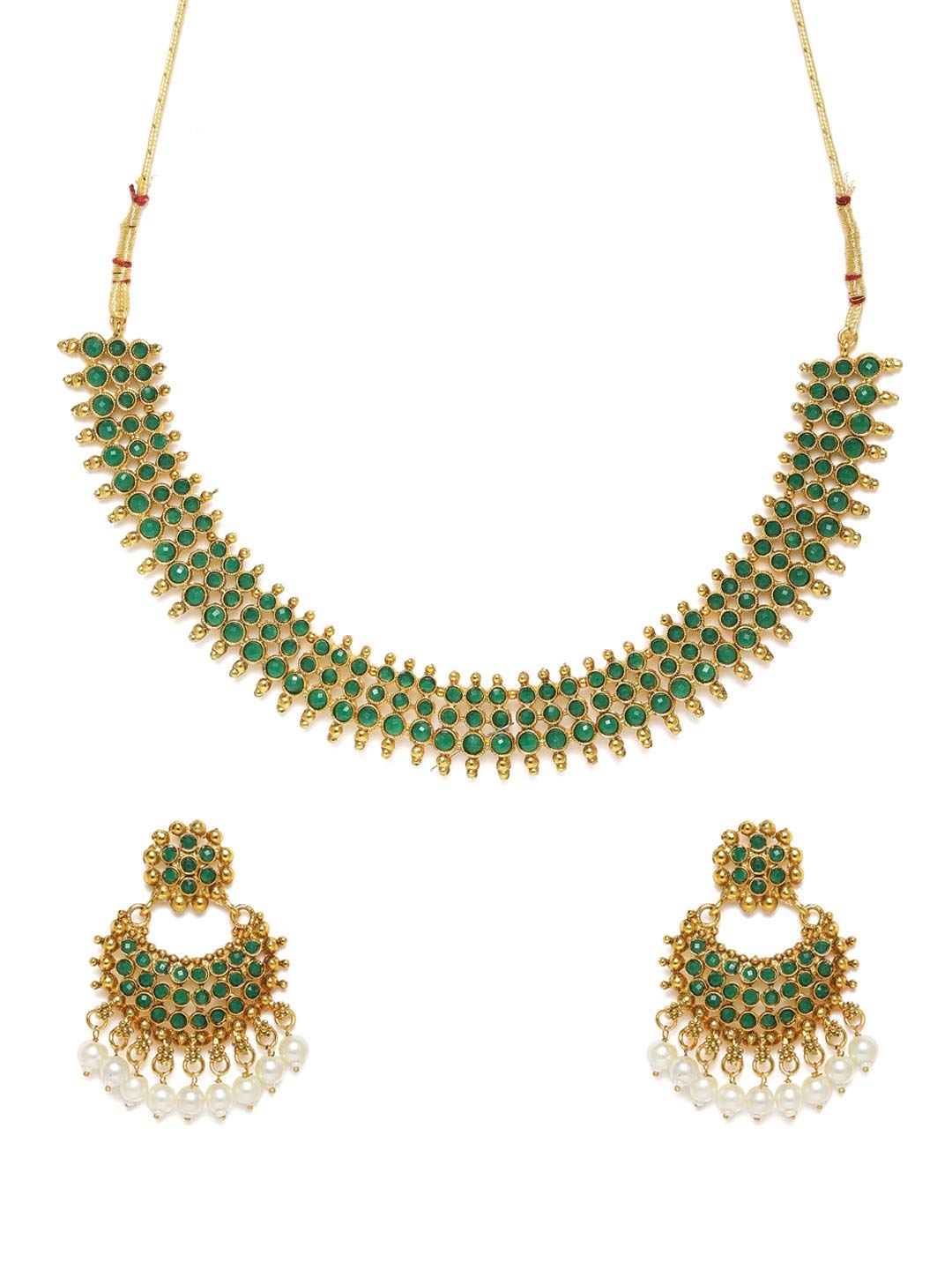 ZAVERI PEARLS Green Stones South Indian Style Traditional Necklace & Earring Set For Women-ZPFK9893 (B08Q89QRX6) Amazon Price History, Amazon Price Tracker