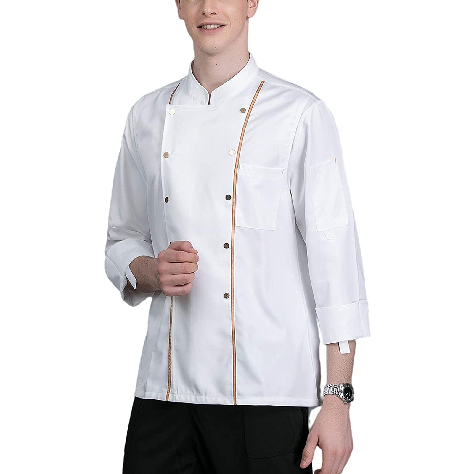 Giacca da Cuoco da Cucina per Uomini e Donne Cucina unisex Uniforme da Cuoco dell'Hotel Panetteria Servizio di ristorazione Camicia a Maniche Lunghe Traspirante Giacca da Cuoco Doppio Petto (Color :