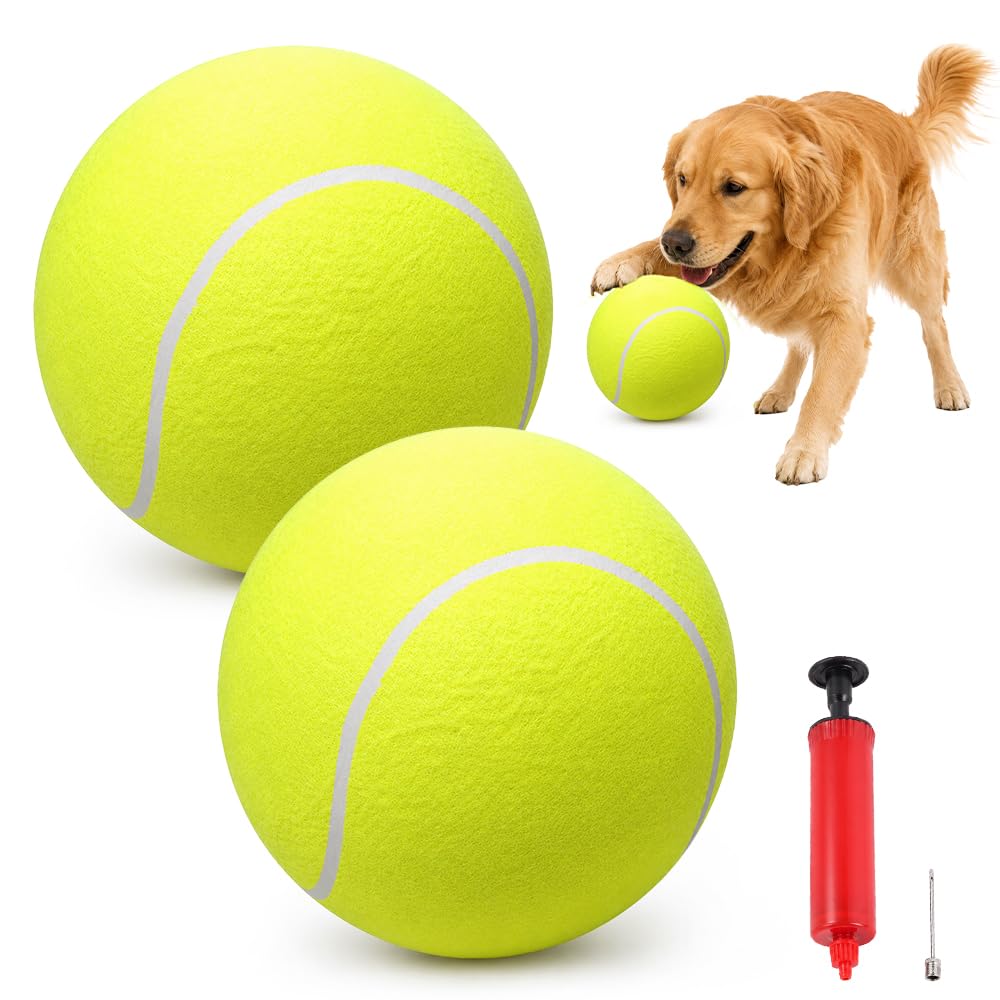 SGZIOO 2 Pcs Giant Tennis Ball, 24 cm Tennis Balls for Dogs with Air Pump