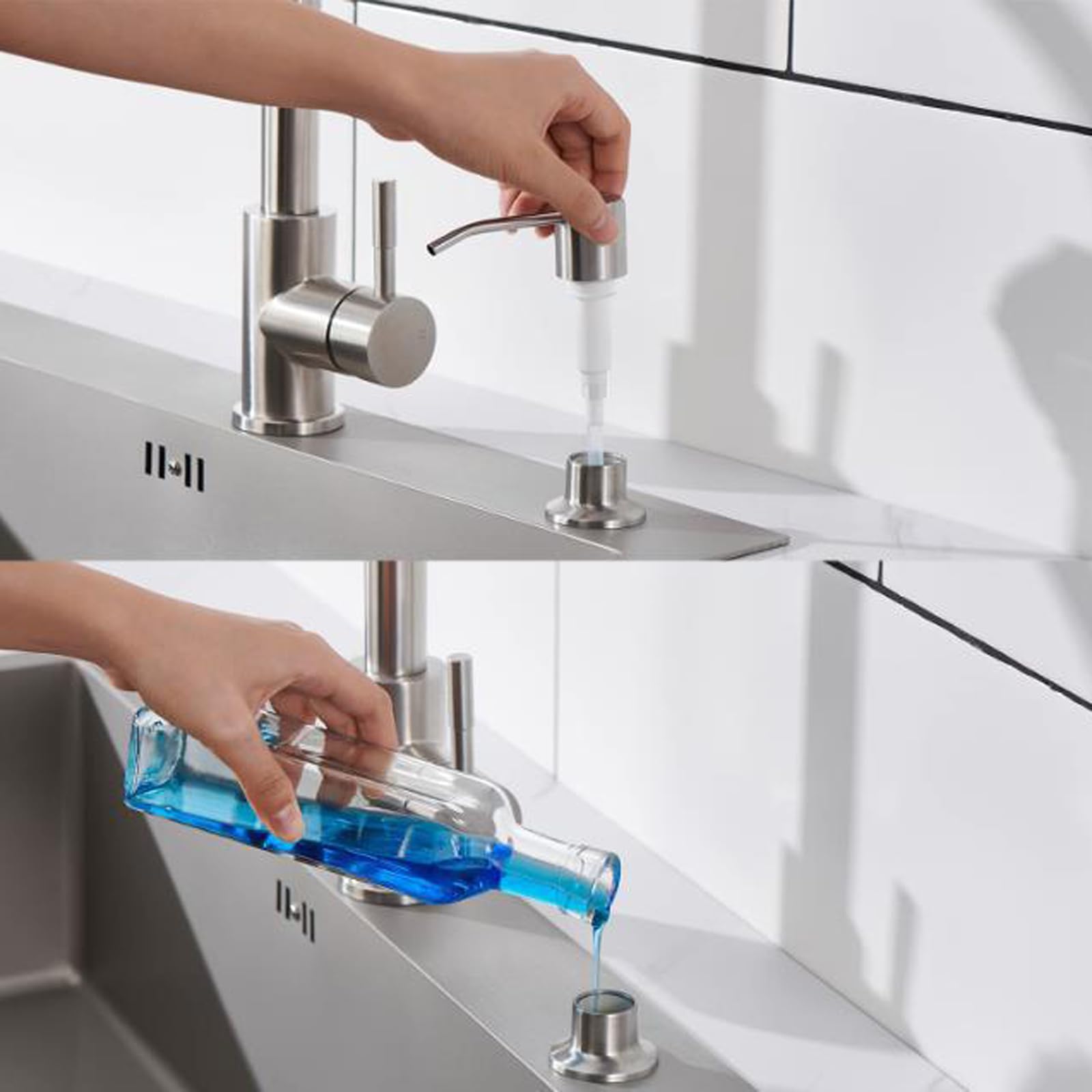 Maizoon Stainless Steel Soap Dispenser for Kitchen Sink with Long Nozzle Durable and 500ML/17OZ Large Capacity Bottle Suitable for Bathroom Brushed Silver - Image 4