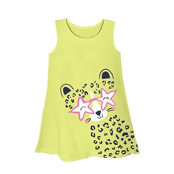 YouGotPlanB 100% Cotton Cheetah Print Sleeveless Lemon Summer Dress for Girls