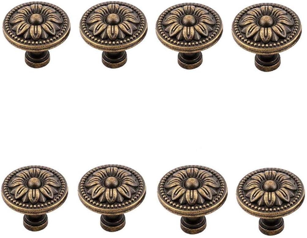 Pull Handle Metal Flower Shape Cabinet Drawer Door Knob Bronze Tone (Pack of 8)