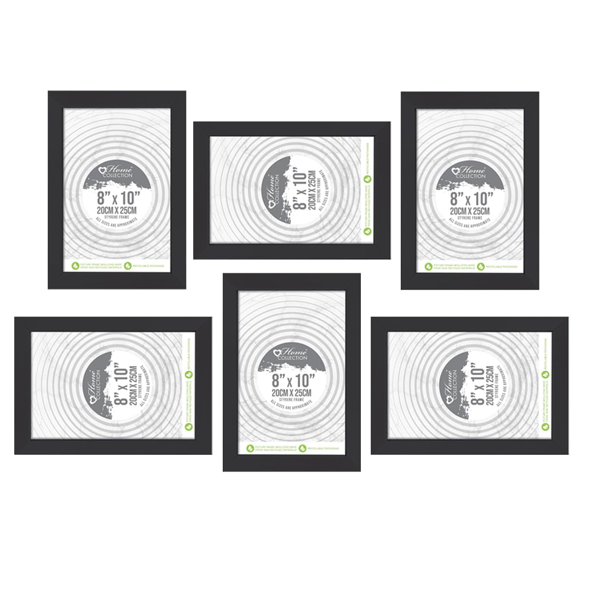M1ss Set Of 6 Black 20 X 25Cm Photo Frames, Double Picture Frames 10X8 Inch For Horizontal Or Vertical Tabletop Display - Perfect Presents For Families And Friends (Set Of 6)